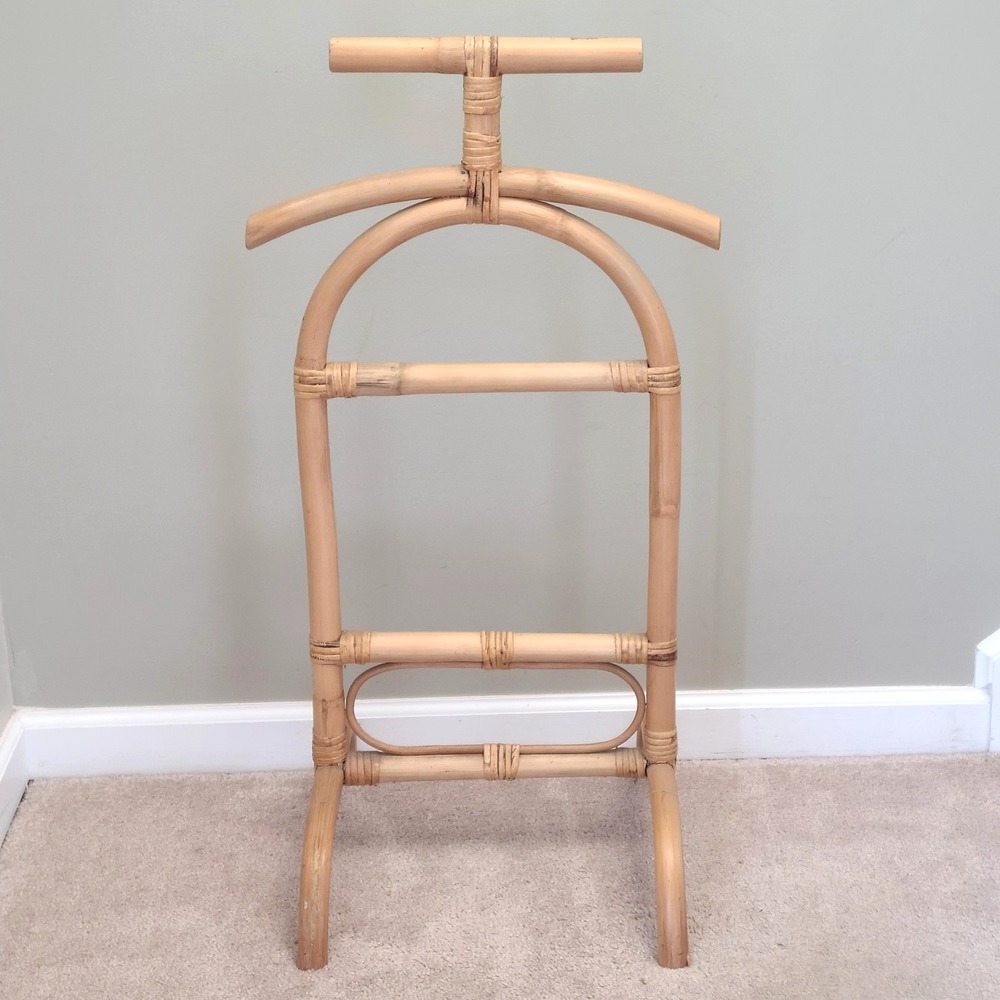Vintage Bamboo Rattan Valet Stand Clothing Butler MCM 1960s Boho